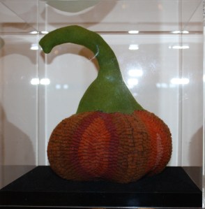 hooked and sewn pumpkin base, wool stem, stuffed by Carolyn Boutilier